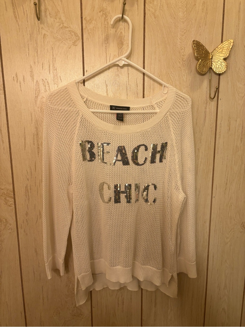 BEACH CHIC Cream Mesh Sweater/Beach Cover Up with Sequin Detail